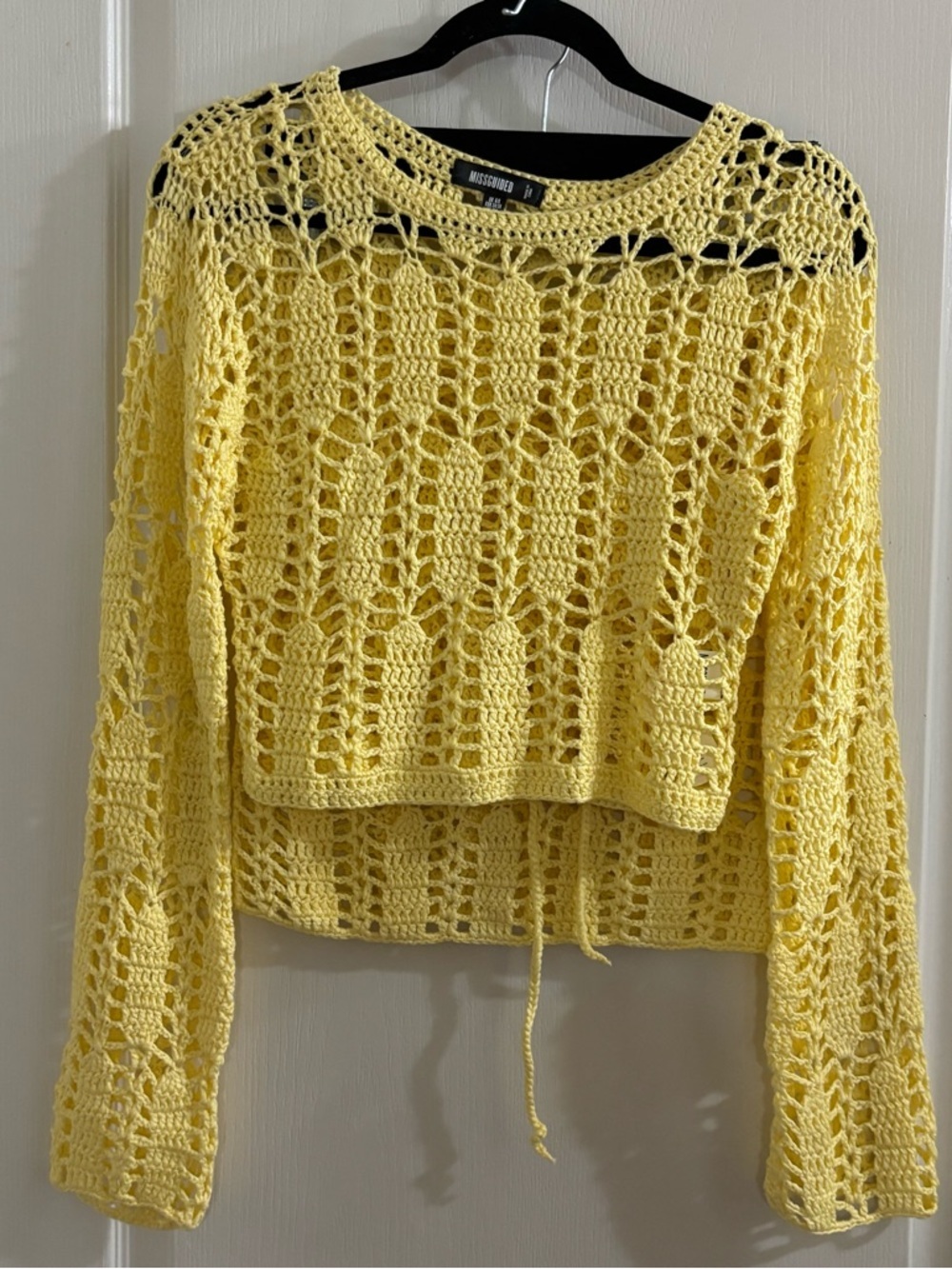 Missguided Lemon Yellow Crochet Long Sleeve Swim Coverup with Skirt SET